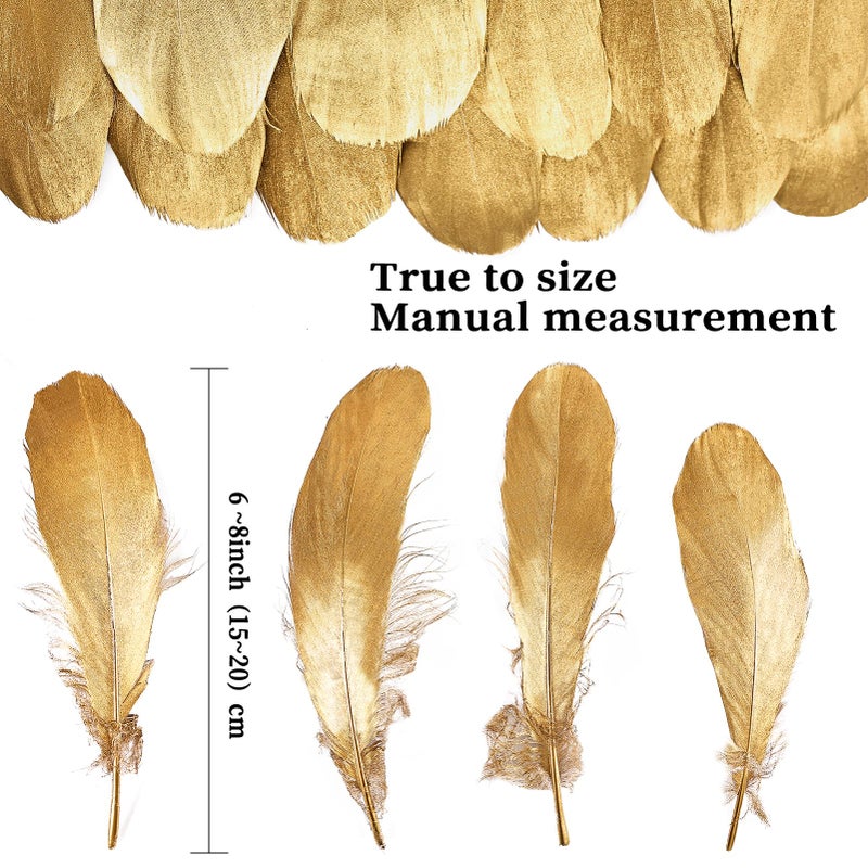 FeelfunFeather 120pcs Gold Goose Feathers 6-8 Inch 15-20cm Decorative Natural Goose Nagoire Feather Bulk for DIY Crafts Cosplay Wedding Party Christmas Halloween Home Decoration - Image 2