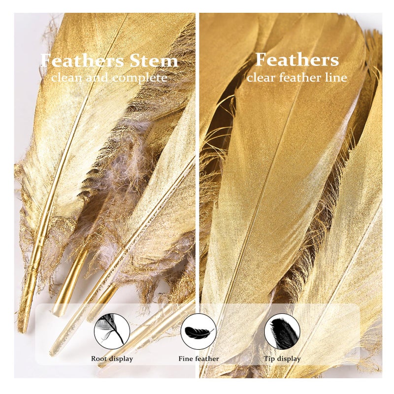 FeelfunFeather 120pcs Gold Goose Feathers 6-8 Inch 15-20cm Decorative Natural Goose Nagoire Feather Bulk for DIY Crafts Cosplay Wedding Party Christmas Halloween Home Decoration - Image 3