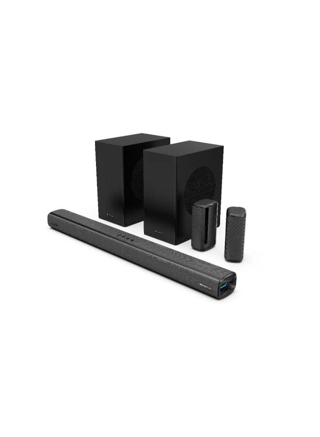 باورولوجي نظام مسرح منزلي لاسلكي من Powerology، طراز 5.2.4CH وبقدرة 615 واط، يدعم تقنية Dolby Atmos، مزود بمضخمي صوت مزدوجين وميكروفون لاسلكي. - Image 1