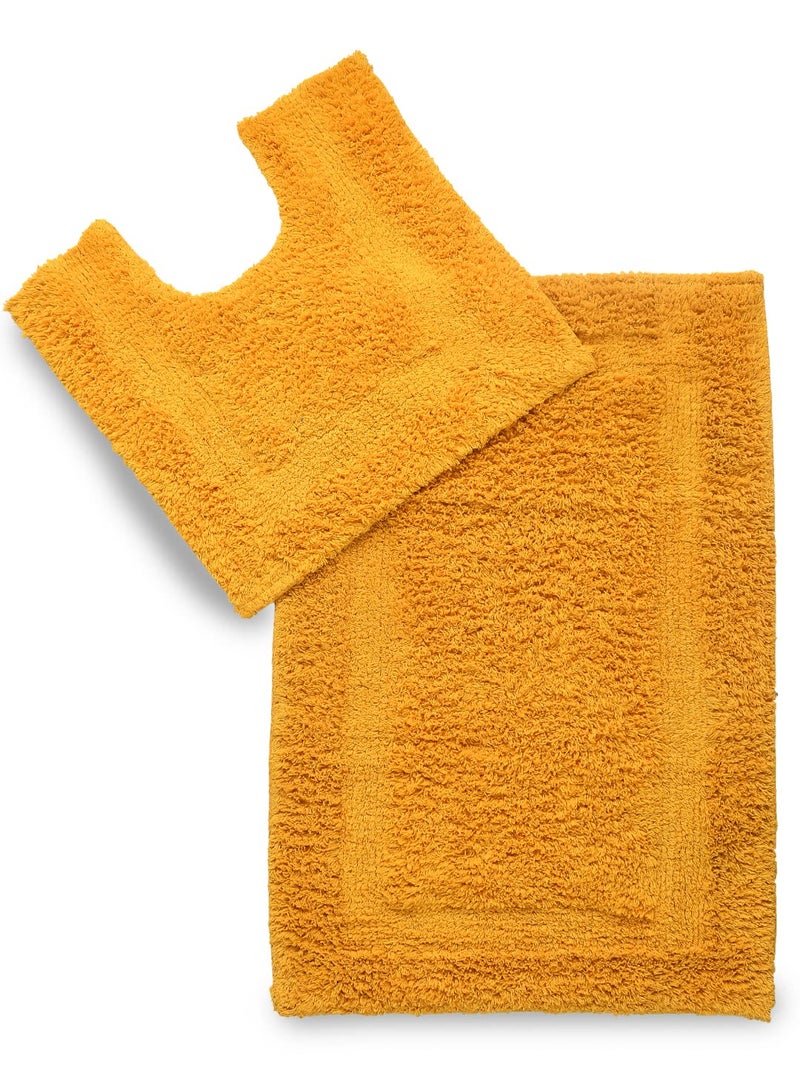 SASHAA WORLD Solid Anti-Skid Cotton Bathmat and Contour Set for Bathroom, Ultra Soft & Absorbent, Tufted Weave, Anti-Slip Latex Backing, Includes Contour & Rectangle Mat, 50X80cm, Yellow - Image 1