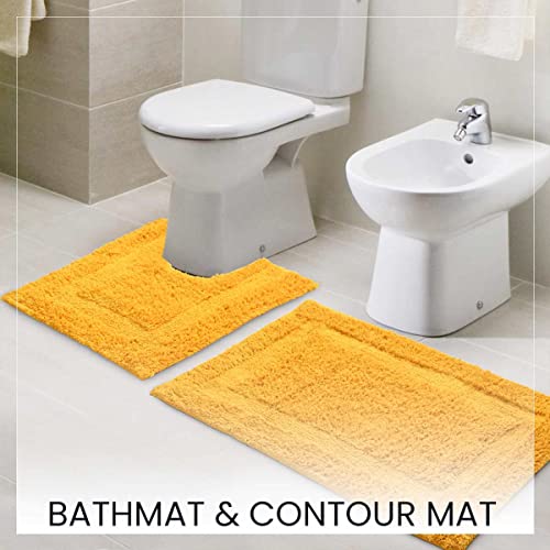 SASHAA WORLD Solid Anti-Skid Cotton Bathmat and Contour Set for Bathroom, Ultra Soft & Absorbent, Tufted Weave, Anti-Slip Latex Backing, Includes Contour & Rectangle Mat, 50X80cm, Yellow - Image 2