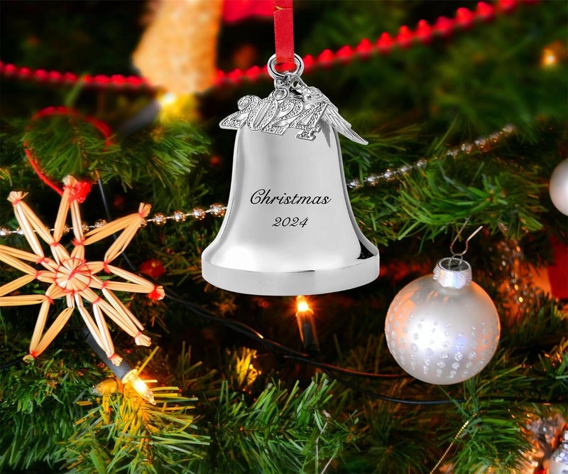 JUPPE 2025 Silver Christmas Bell Ornament, Sleigh Bell Ornament Decoration with Angel Wing & 2025 Charm (Silver-Christmas) - Image 2