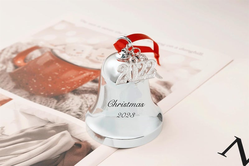 JUPPE 2025 Silver Christmas Bell Ornament, Sleigh Bell Ornament Decoration with Angel Wing & 2025 Charm (Silver-Christmas) - Image 5
