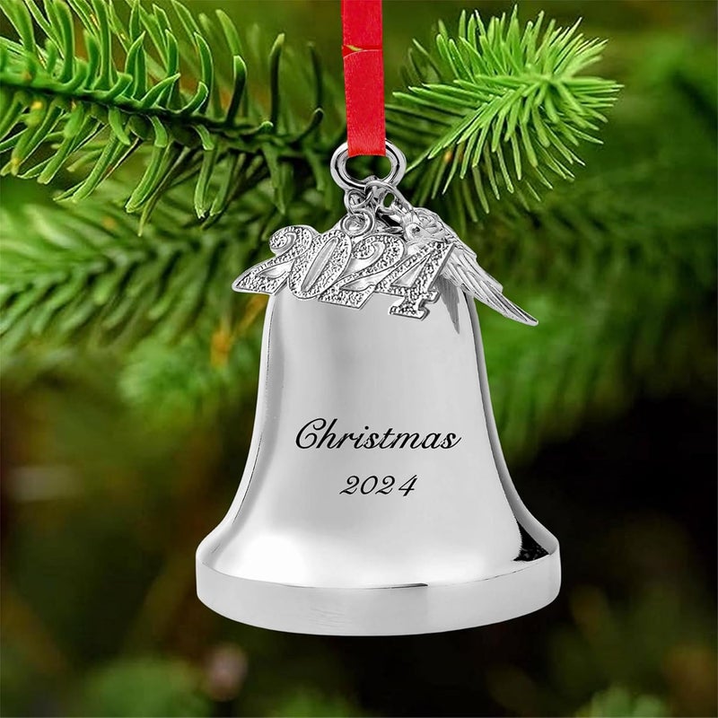 JUPPE 2025 Silver Christmas Bell Ornament, Sleigh Bell Ornament Decoration with Angel Wing & 2025 Charm (Silver-Christmas) - Image 3