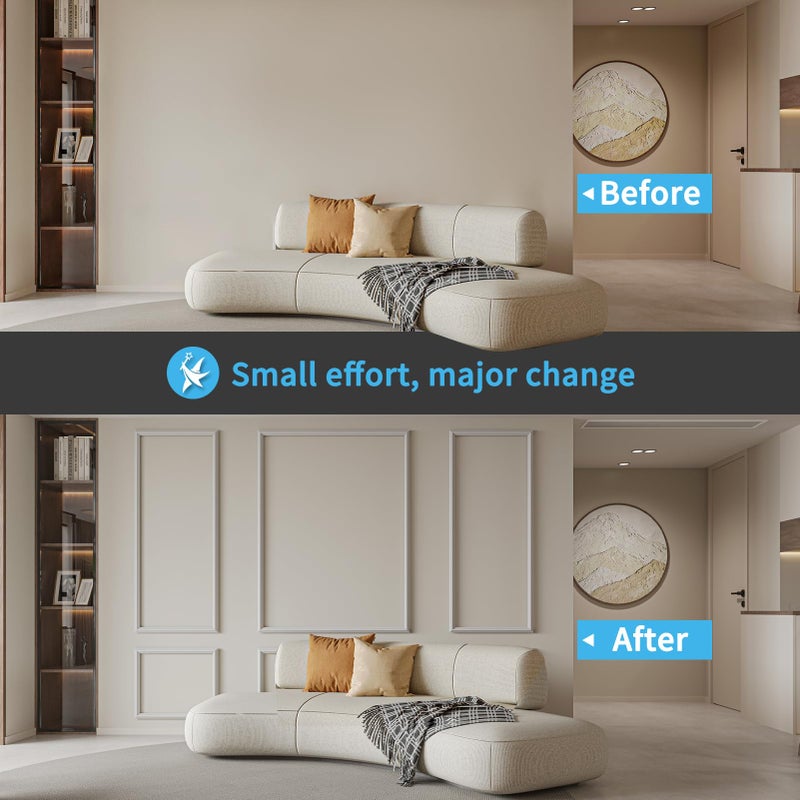 Art3d Pre-Cut Wall Molding Set of 6 pcs, Ready-to-Assemble Wainscoting Panels for Interior Wall DÃ©cor Living Room Bedroom Accent Wall - Installed with Glue, 3 Top 3 Bottom - Image 4