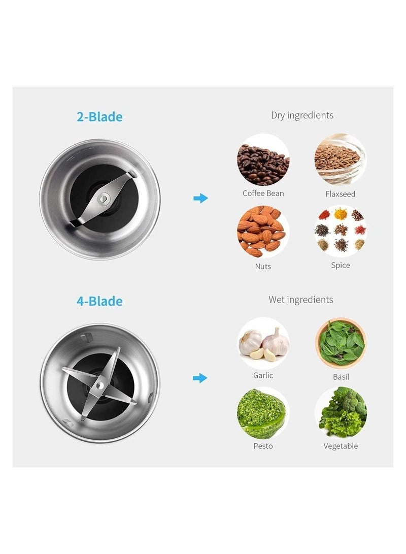 SHARDOR Coffee & Spice Grinders Electric with 2 Removable Stainless Steel Bowls for Dry or Wet Grinding, 70g. - Image 3