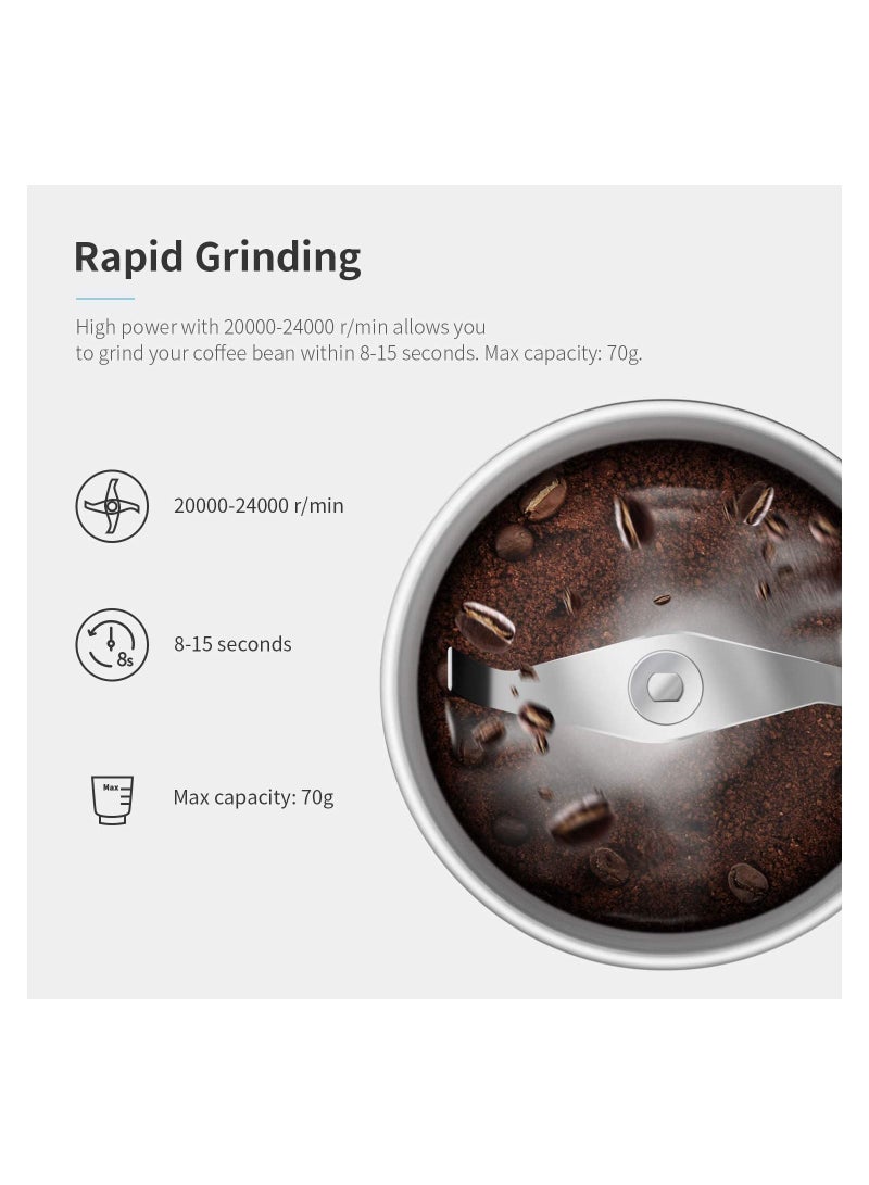 SHARDOR Coffee & Spice Grinders Electric with 2 Removable Stainless Steel Bowls for Dry or Wet Grinding, 70g. - Image 2
