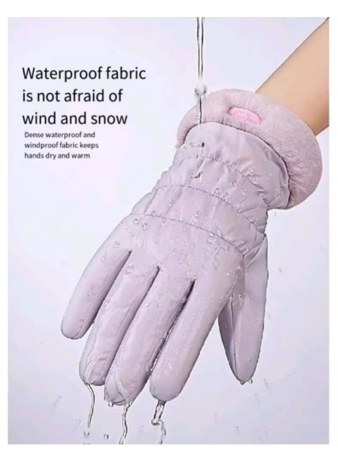 قفازات شتوية دافئة تعمل باللمس سميكة مقاومة للماء لركوب الدراجات قفازات تزلج مخملية مقاومة للرياح باللون البيج - Image 4