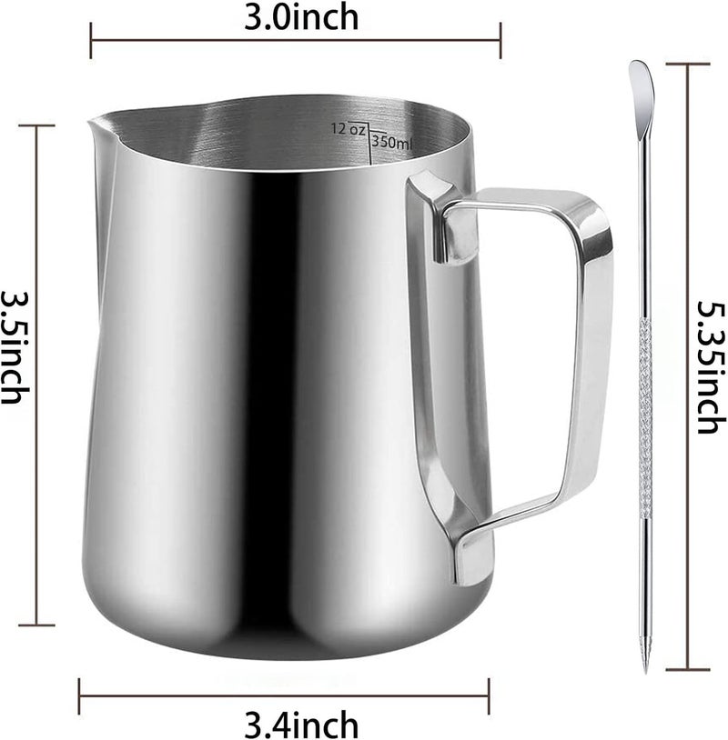 NewGF Milk Frother Pitchers 12oz, Milk Frothing Pitcher Stainless Steel with Decorating Pen, Milk Frothing Jug with Scale Milk Coffee Cappuccino Latte Art Barista Steam Pitchers Milk Jug Cup… All-item matching trendy build - Image 2