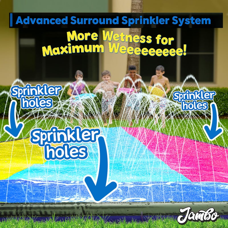 JAMBO XL 20Ft Premium Slip Splash and Slide with 3 Bodyboards, Heavy Duty Water Slide- Advanced 3-Way Water Sprinkler System, Backyard Waterslide Outdoor Water Toys n Slides for Kids Splash Pad - Image 5