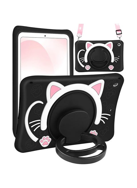 for iPad 9th/8th/7th Generation Case 10.2 Inch Cute Girls Kawaii Cover Girly 3D Cat Cartoon Women with Rotating Handle Stand & Strap Soft Silicone Funda for Apple iPad Cases 9th/8th/7th Gen