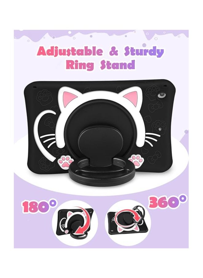 for iPad 9th/8th/7th Generation Case 10.2 Inch Cute Girls Kawaii Cover Girly 3D Cat Cartoon Women with Rotating Handle Stand & Strap Soft Silicone Funda for Apple iPad Cases 9th/8th/7th Gen