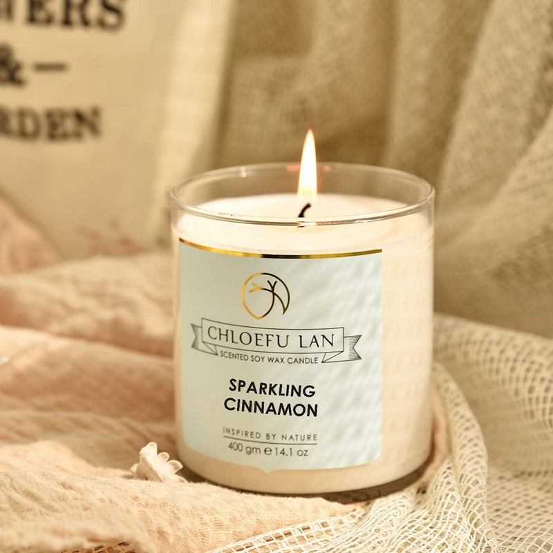 Chloefu LAN Sparkling Cinnamon Scented Candles Autumn Candles Gifts for Men, Premium Soy Candle Wax with up to 100 Hour Burn Time,Highly Scented,Large Candles for Home Scented Large Jar, 14.1oz - Image 4