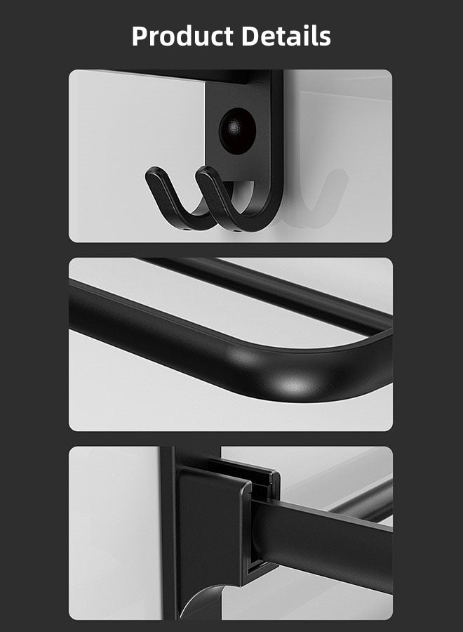 الدليبن قضبان مناشف، رفوف مناشف للحمام، رف مناشف 40 سم مع قضيب مناشف، حامل مناشف قابل للطي، علاقة مناشف موفرة للمساحة، منظم تخزين مناشف للحمام، مرحاض، مثبت على الحائط، إكسسوارات الحمام، ديكور منزلي، مستلزمات الشقة (أسود مطفي) - Image 3