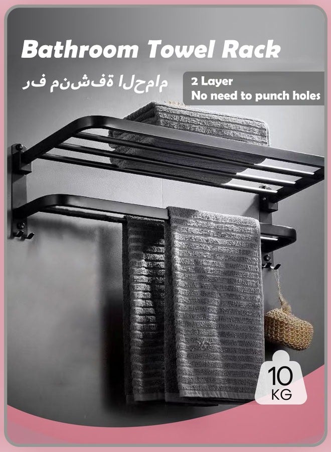 Towel Racks for Bathroom 40 CM Towel Shelf with Towel Bar Foldable Towel Holder Towel Storage Organizer for Bathroom Lavatory Wall Mounted (Matte Black)  - Image 1