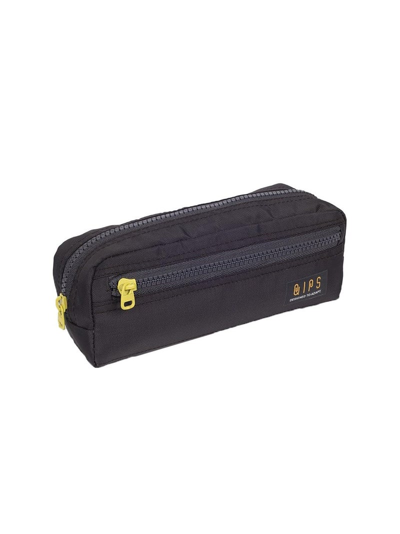 QIPS Multi Utility Durable Polyester Pencil Pouch Bag with Dual Compartments, Smooth Zipper Closure - Ideal for School, Office & Travel Accessories (Black) - Image 2