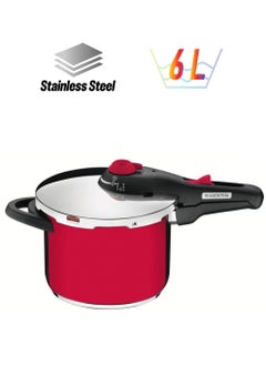 22None Since 1911,Made in Brazil- 22cm Solar 22cm 6L Red Stainless Steel Pressure Cooker with Tri-ply Bottom and 5 Safety Features Red Red