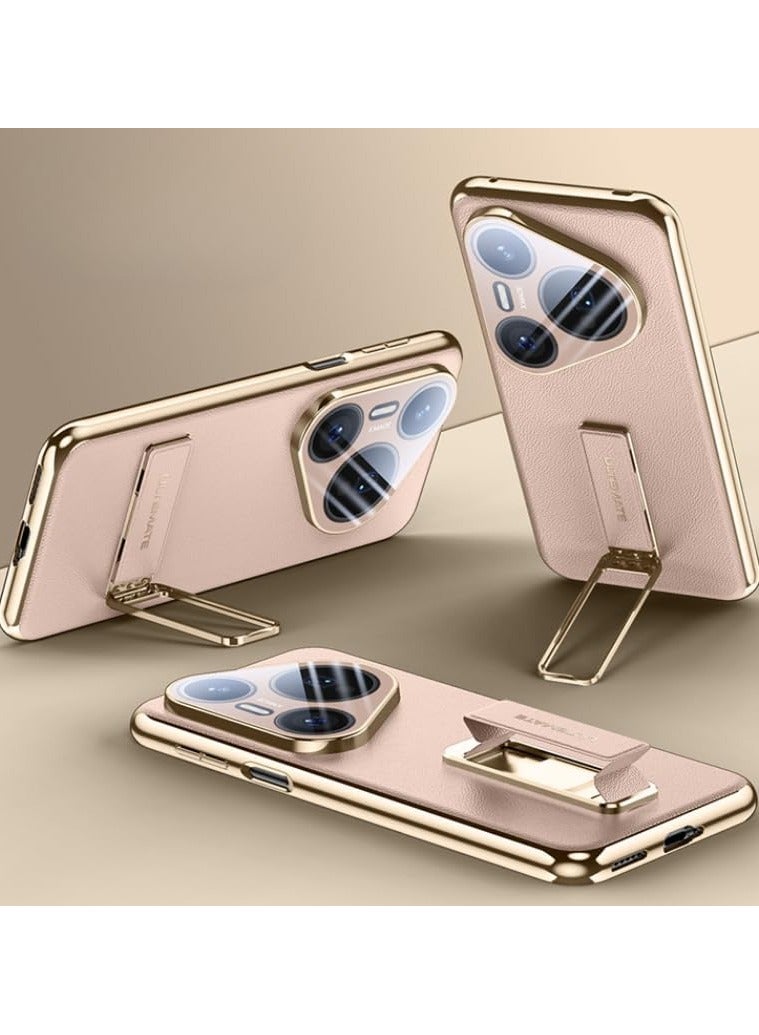 Electroplating Case Compatible with Huawei Pura 80 Ultra (2025), Fully Wrapped Lens with Magnetic Wrist Strap and Rotating Bracket Cover For Pura 80 Ultra (Pink)