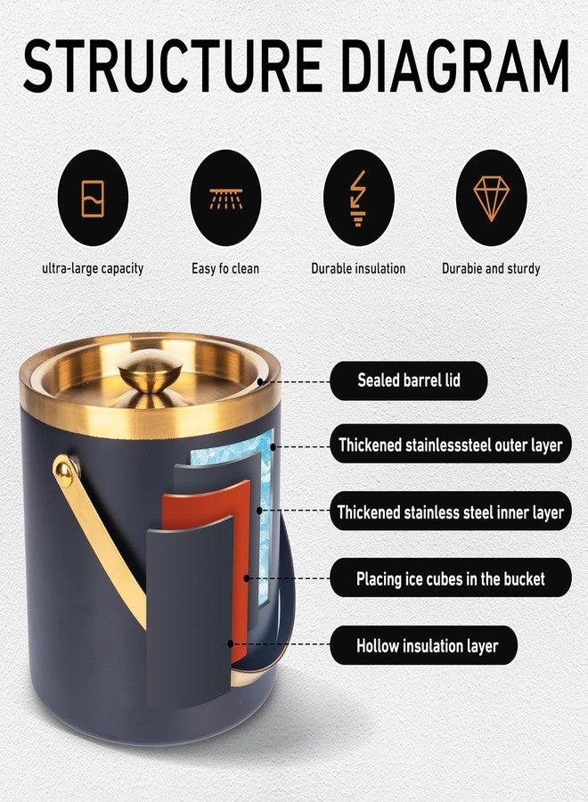 NYTRYD Double Wall Insulated Stainless Steel Ice Bucket with Scoop for Cocktail Bar,Metal Ice Bucket for Freezer with Lid for Parties.ice Container to Keep Ice Colder,bar cart Accessories. (2 Litre) - Image 3