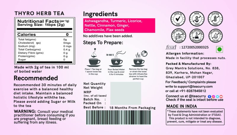 TEACURRY ThyroHerbal Tea - 50 Grams Loose Tea | Thyroid Care Tea - Support in facing issues with balancing TSH, T3, T4 levels Manage Weight, Reduces Anxiety and Decreases Lethargy - Image 4