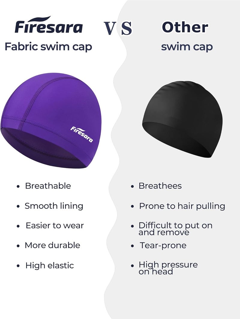 Firesara Fabric Swim Cap, High Elasticity Swimming Cap Keeps Hair Clean Breathable Fit Both Long Hair Short Hair, Swim Caps Woman Girls Men Kids One Size Hat - Image 3