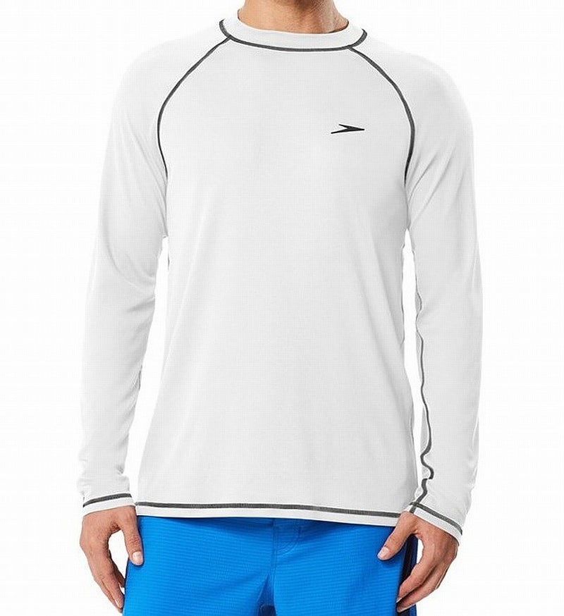 speedo قميص سباحة للرجال من سبيدو بأكمام طويلة وقصة فضفاضة سهل الارتداء أبيض كبير - Image 1