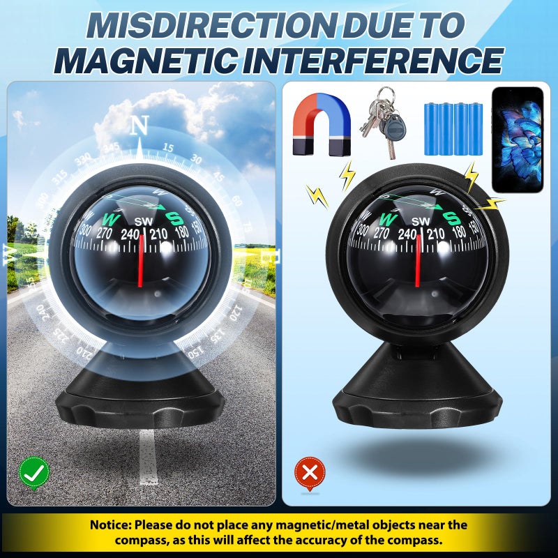Universal Car Dashboard Ball Compass with Mount Stick for Navigation Trucks SUVs - Image 4