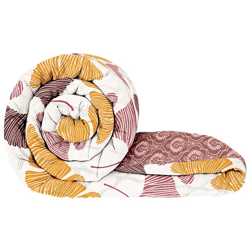 Story@Home Comforter Single Bed | 180GSM Microfiber Blanket Single Bed | 150X 225cm | AC Comforter Single Bed | Beige & Yellow Blanket | Floral Pattern | Quilt | Single Dohar | Perfect Festive Gifting - Image 1