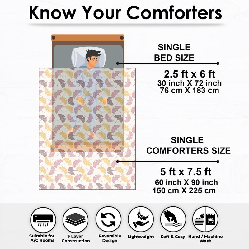 Story@Home Comforter Single Bed | 180GSM Microfiber Blanket Single Bed | 150X 225cm | AC Comforter Single Bed | Beige & Yellow Blanket | Floral Pattern | Quilt | Single Dohar | Perfect Festive Gifting - Image 2
