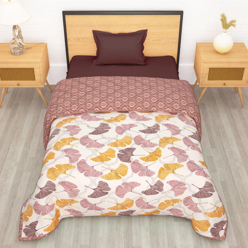 Story@Home Comforter Single Bed | 180GSM Microfiber Blanket Single Bed | 150X 225cm | AC Comforter Single Bed | Beige & Yellow Blanket | Floral Pattern | Quilt | Single Dohar | Perfect Festive Gifting - Image 5