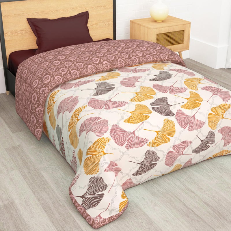 Story@Home Comforter Single Bed | 180GSM Microfiber Blanket Single Bed | 150X 225cm | AC Comforter Single Bed | Beige & Yellow Blanket | Floral Pattern | Quilt | Single Dohar | Perfect Festive Gifting - Image 3