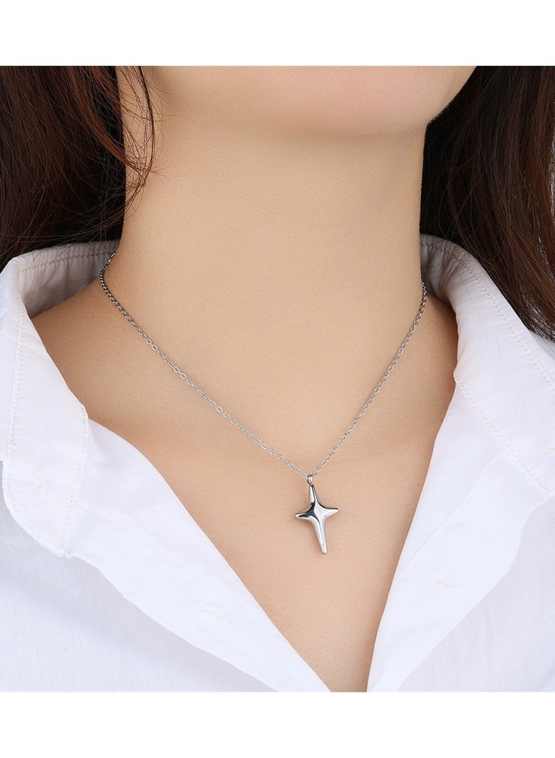Goolsky Minimalist Starburst Pendant Necklace – Cold-Tone Snake Chain Choker for Women, INS Style Stainless Steel Clavicle Chain, Tarnish-Free Jewelry  - Image 1