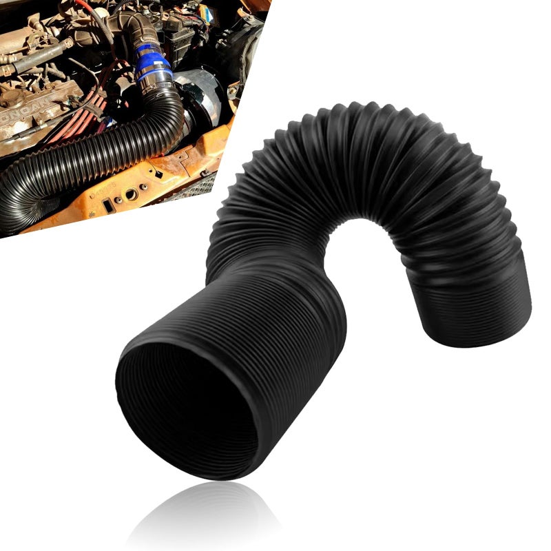 Flygun 1 PC Car Inlet Cold Air Intake Hose Flexible Vehicle Feed Pipe Replacement Universal Stretchable Waterproof Durable Automotive Tube Accessories for Truck SUV Car Black 76MM - Image 3
