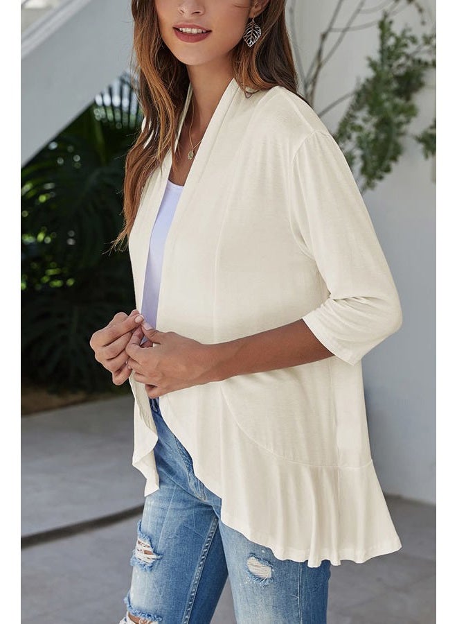 Bluetime Women Casual Lightweight Open Front Cardigans Soft Draped Ruffles 3/4 Sleeve Cardigan (XXL, New-Beige) - Image 3