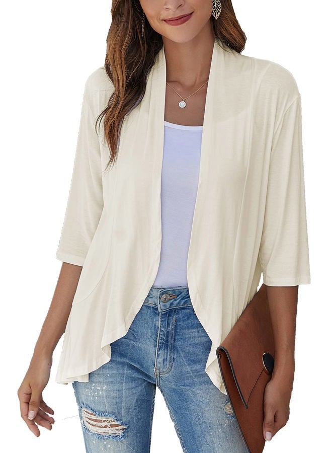 Bluetime Women Casual Lightweight Open Front Cardigans Soft Draped Ruffles 3/4 Sleeve Cardigan (XXL, New-Beige) - Image 1