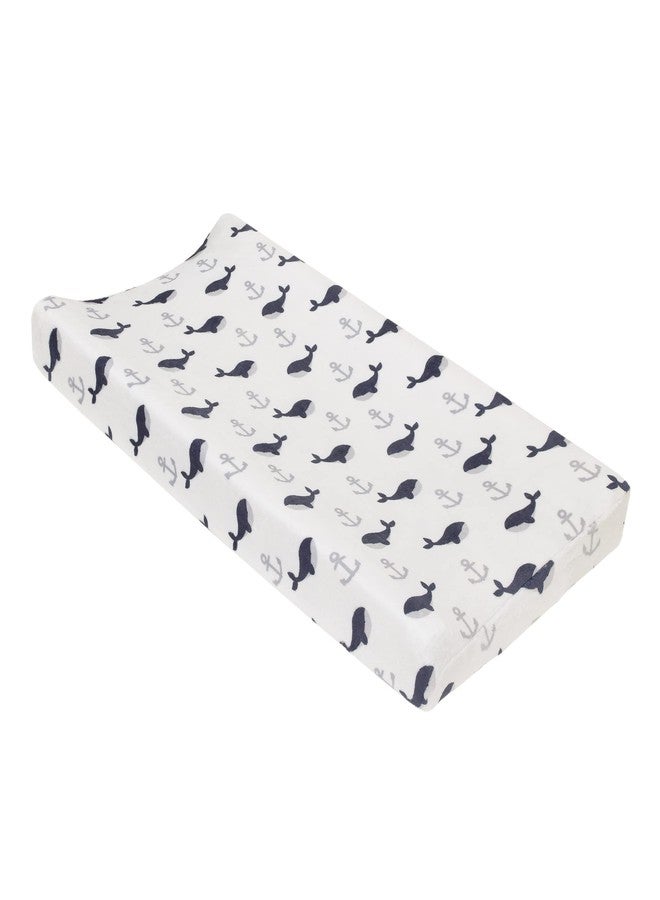 NoJo Nantucket Adventure Super Soft White and Blue Whale and Anchor Changing Pad Cover - Image 1