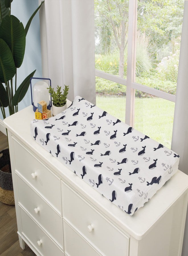 NoJo Nantucket Adventure Super Soft White and Blue Whale and Anchor Changing Pad Cover - Image 2