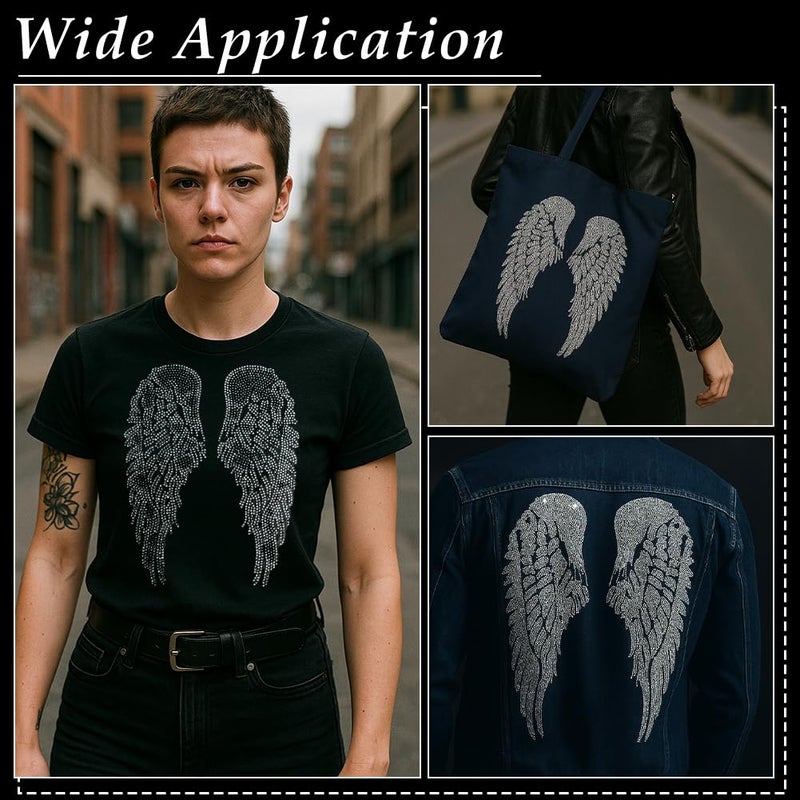 PH PandaHall 2 Pair Angel Wing Iron on Transfer Decal, Rhinestone Heat Transfer Bling Patch Personalized Wing Print Clothing Repair Applique for Clothes T-Shirt Vest Hat Jeans - Image 5