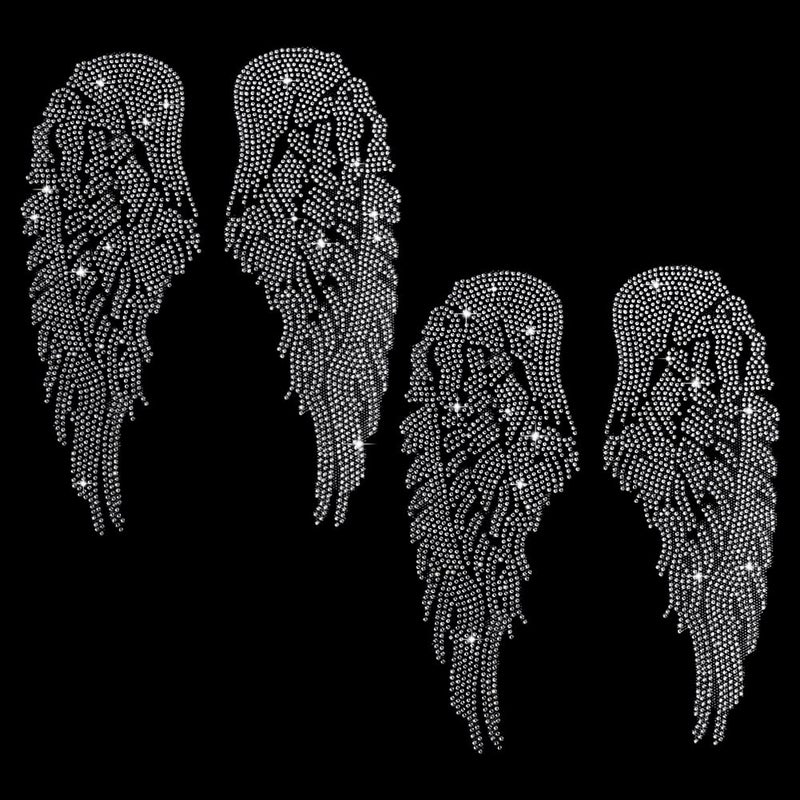 PH PandaHall 2 Pair Angel Wing Iron on Transfer Decal, Rhinestone Heat Transfer Bling Patch Personalized Wing Print Clothing Repair Applique for Clothes T-Shirt Vest Hat Jeans - Image 1