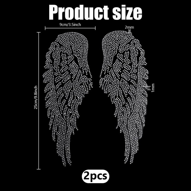 PH PandaHall 2 Pair Angel Wing Iron on Transfer Decal, Rhinestone Heat Transfer Bling Patch Personalized Wing Print Clothing Repair Applique for Clothes T-Shirt Vest Hat Jeans - Image 2