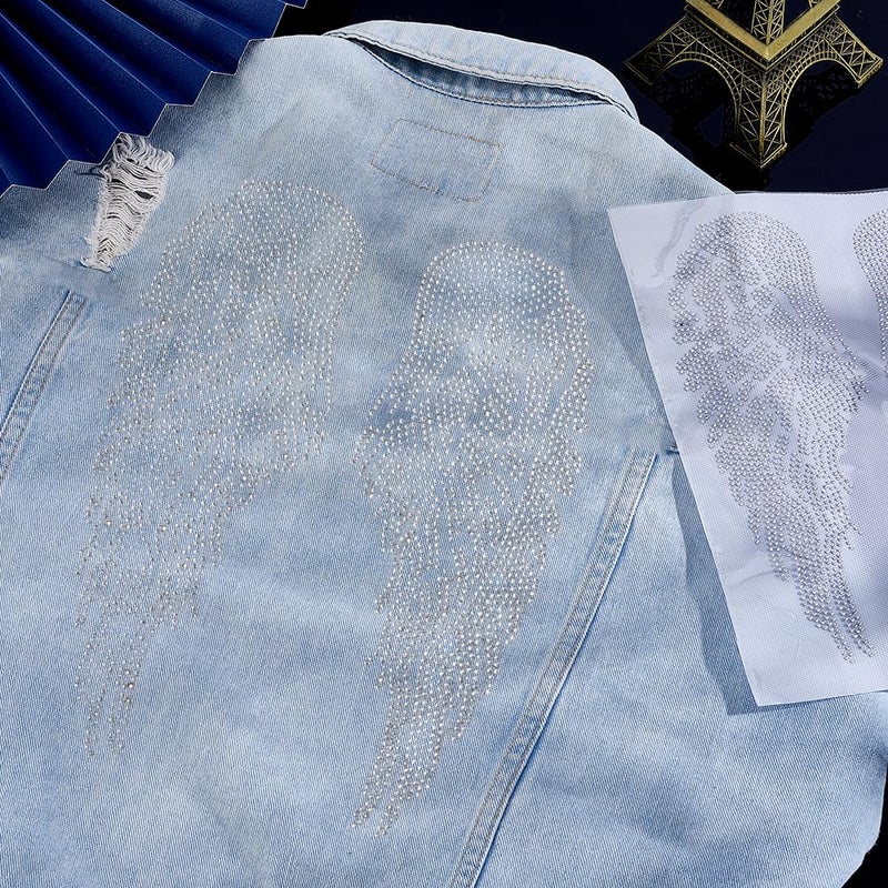 PH PandaHall 2 Pair Angel Wing Iron on Transfer Decal, Rhinestone Heat Transfer Bling Patch Personalized Wing Print Clothing Repair Applique for Clothes T-Shirt Vest Hat Jeans - Image 4