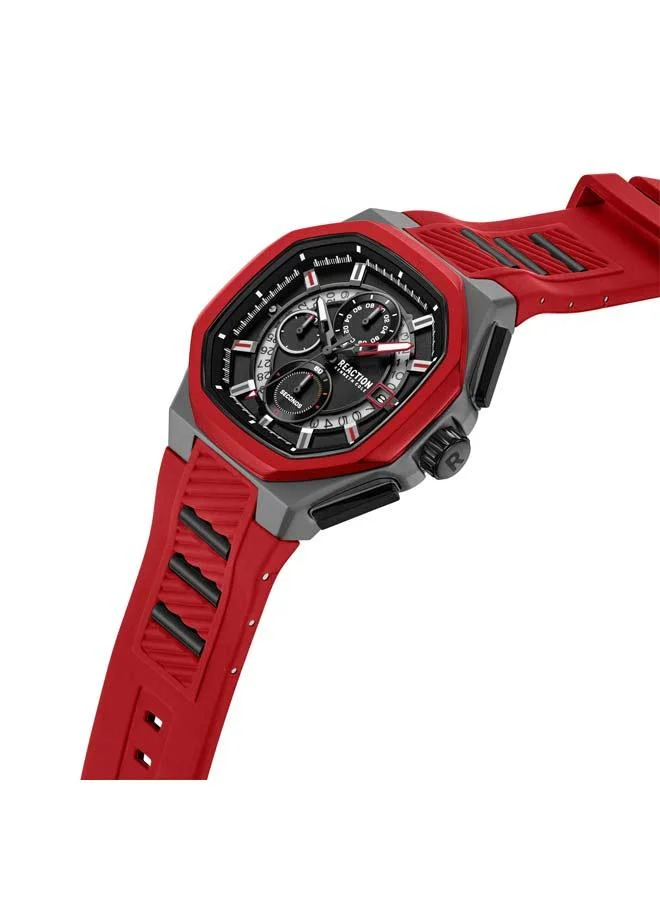 كينيث كول ريأكشن Black Dial Red Silicone Strap Chronograph Watch for Men, 45mm