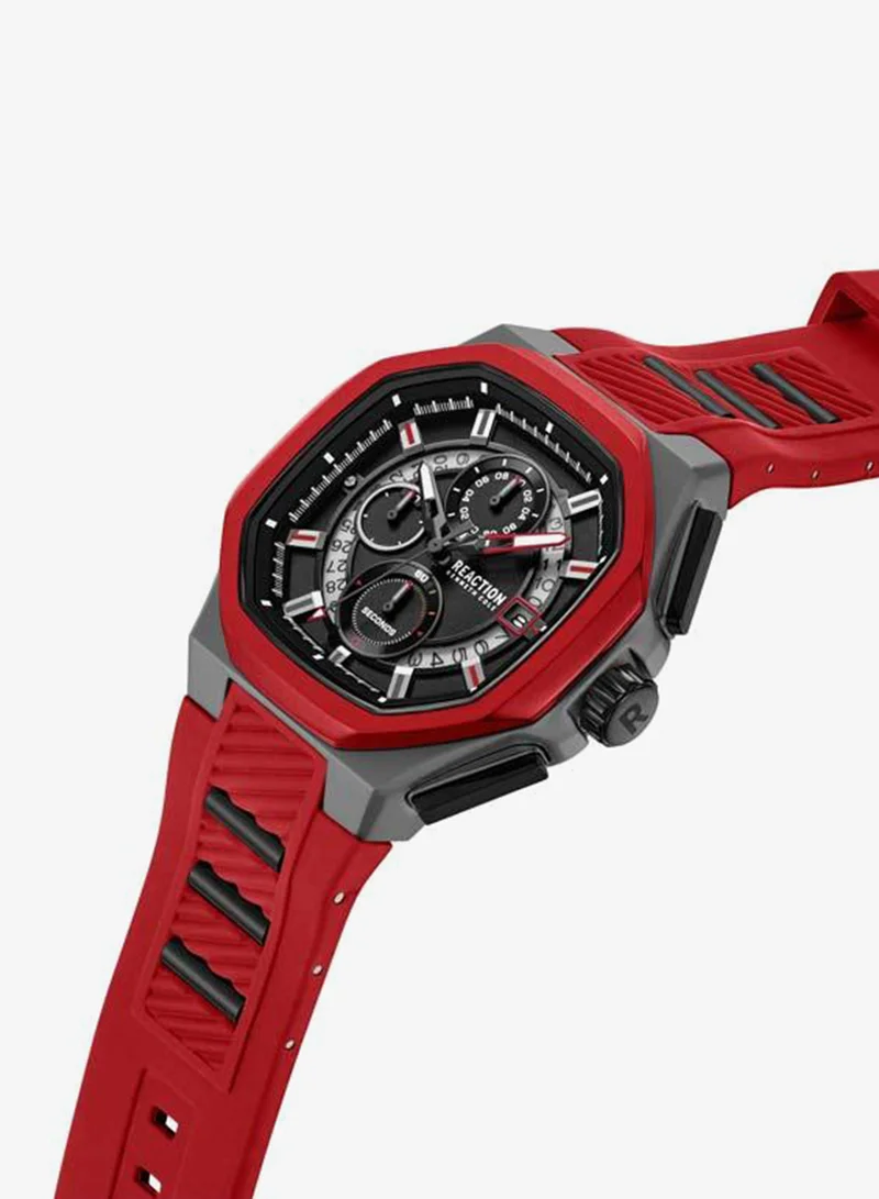 Kenneth Cole Reaction Black Dial Red Silicone Strap Chronograph Watch for Men, 45mm