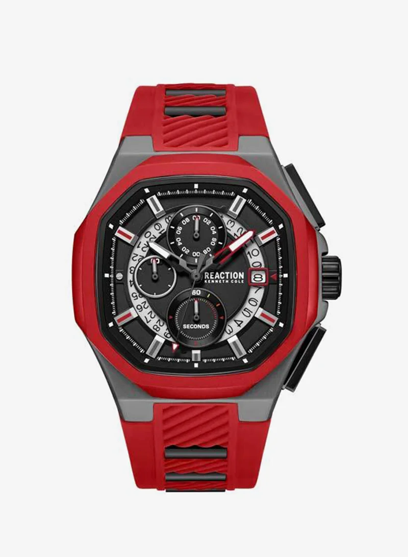 Kenneth Cole Reaction Black Dial Red Silicone Strap Chronograph Watch for Men, 45mm