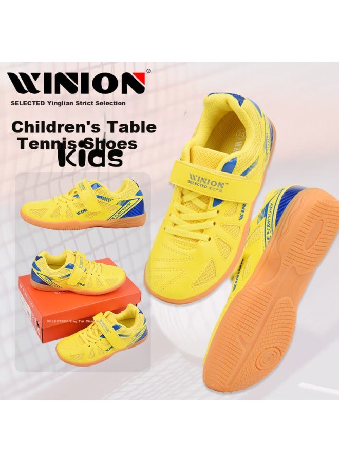 E-lian Tt Winion Selected Table Tennis Shoes For Kids Boys Girls Professional Anti-slip Wear-resistant Training Shoes Yellow Blue Size 36 - Image 1