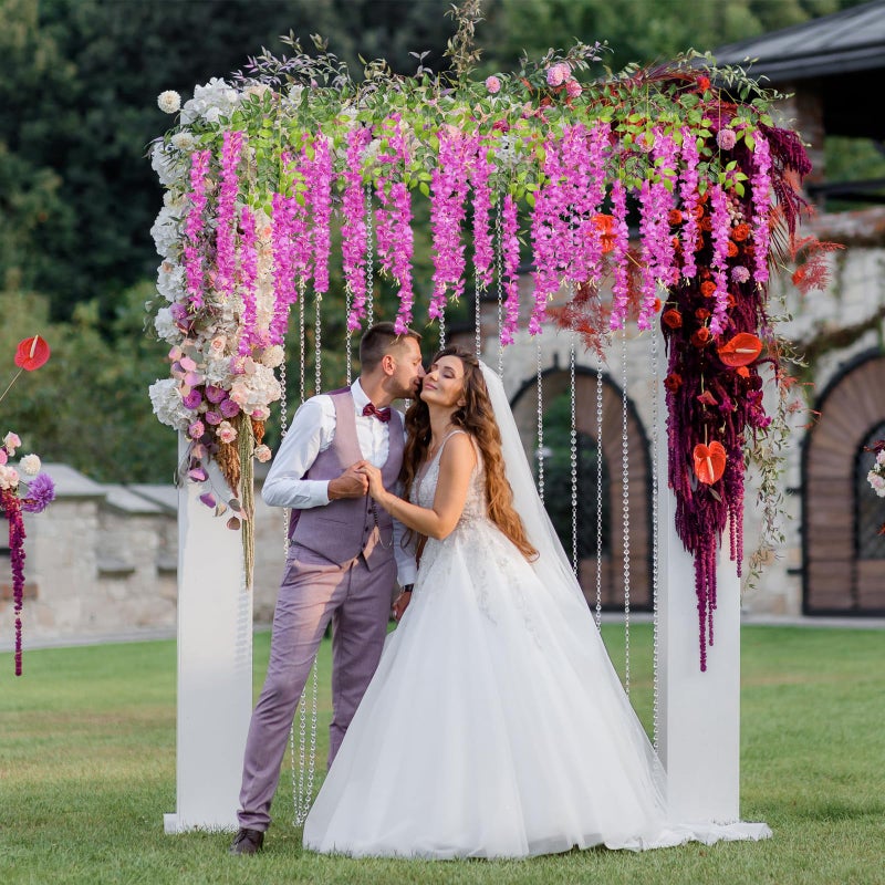 Luerbi 24 Pack Purple Red Wisteria Hanging Flowers Garland  3.77 Ft Purple Red Artificial Wisteria Flower Vines  Fake Purple Red Wisteria  Flower Vines for Backdrop  Purple Red Hanging Flowers Garland Decor - Image 5