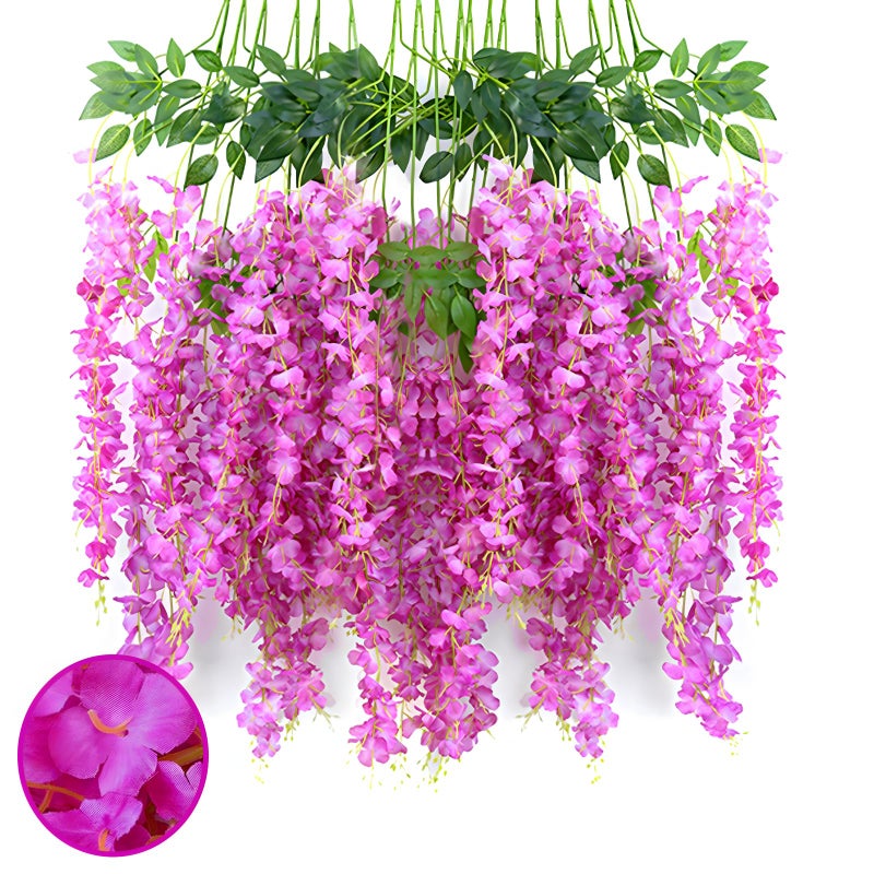 Luerbi 24 Pack Purple Red Wisteria Hanging Flowers Garland  3.77 Ft Purple Red Artificial Wisteria Flower Vines  Fake Purple Red Wisteria  Flower Vines for Backdrop  Purple Red Hanging Flowers Garland Decor - Image 1