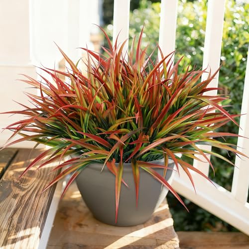 Ivydale 12Pcs Fake Plants Outdoor Artificial Plastic Grass Spring Decoration UV Resistant Faux Greenery Stems Bushes Outside Fake Plants for Planters Patio Porch Window Box Pathway Garden Home Decor - Image 3