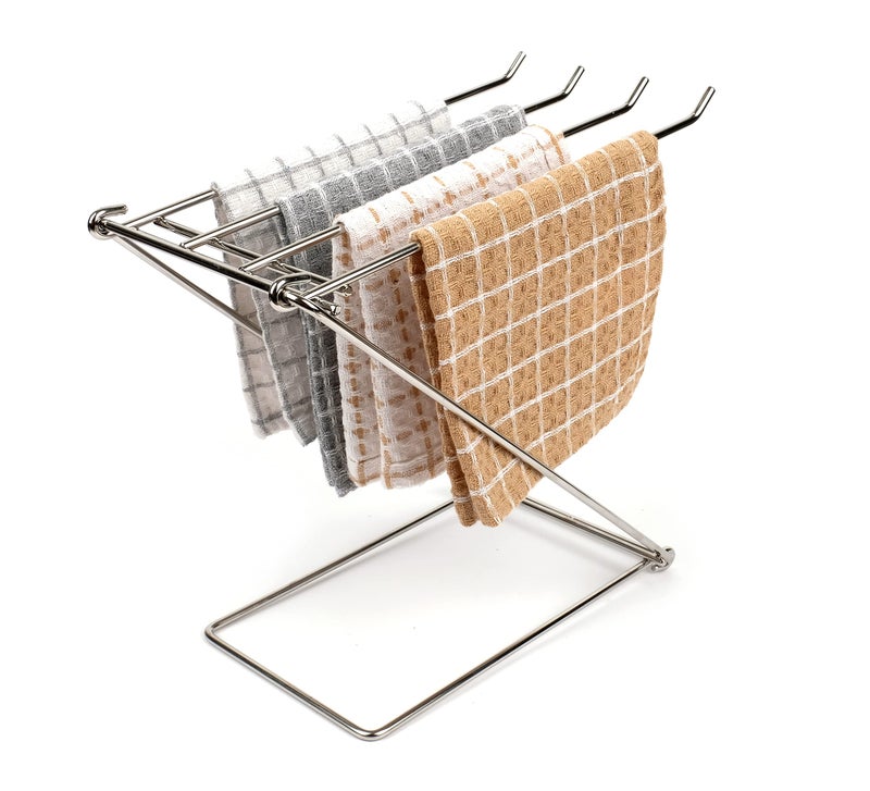 LENITH Stainless Steel Washcloth Holder Dish Rag Cloth Holder 4 Arms Folding Towel Drying Rack for Kitchen countertop Bathroom Hand Towel Stand Rack Silver