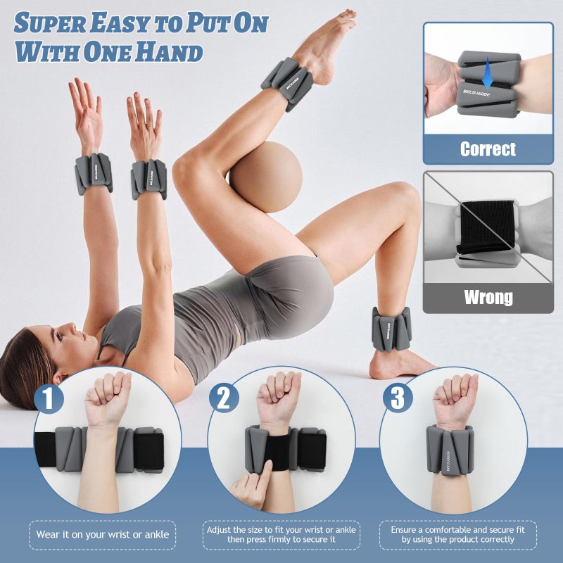 BECOJADDE Ankle Weights Set of 2 (2 lb Each) Adjustable Wrist Weights for Women Men Wearable Arm Leg Weight for Pilates, Running, Walking, Workout, Yoga, Dark Grey - Image 4